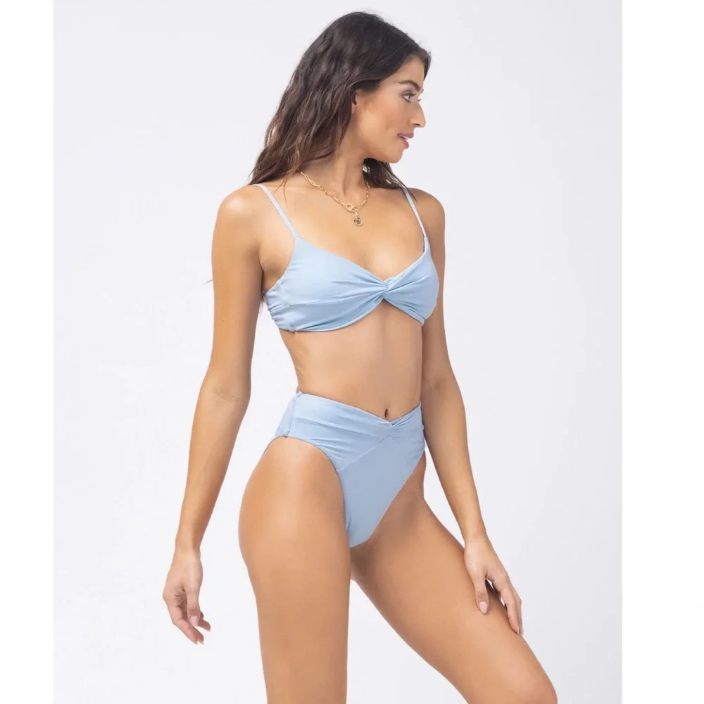 NWT💕L*SPACE Shimmer Ringo Bikini Top & Nancy Lee Bitsy Swim Bottoms in Sky Blue
